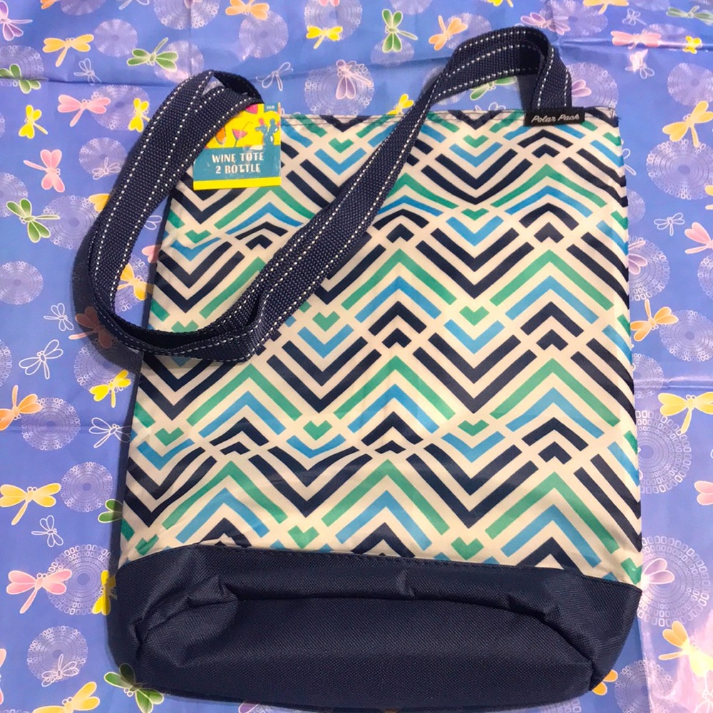 New Polar Pack Geo Print Wine Tote 2 Bottle Heavy Insulated Case with Handles